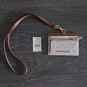 Michael Kors Cream And Tan Wristlet Card Holder